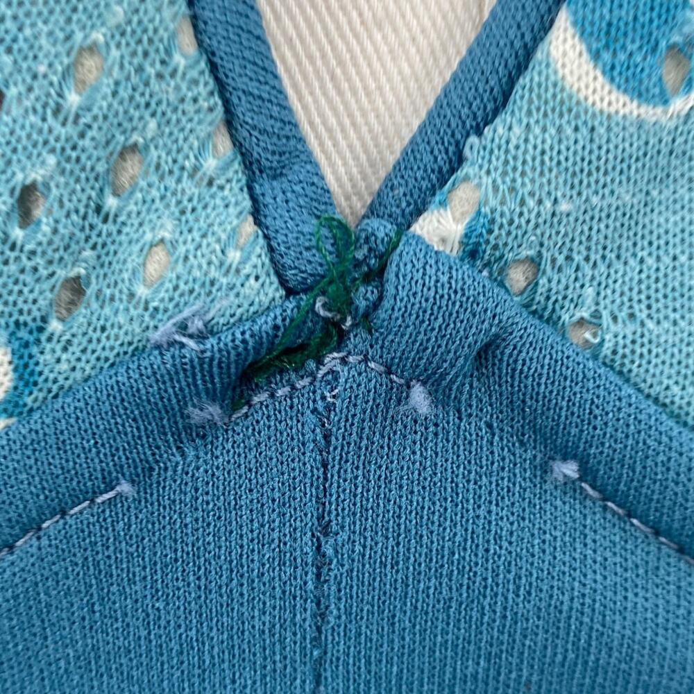 Vintage 70s Halter Dress Floral Pattern Triangle Bodice Teal Blue Pink Womens XS - Picture 3 of 10